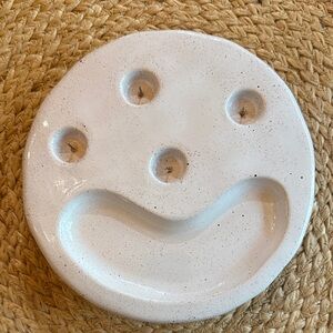Urban Outfitters White Ceramic Smiley Face Candle Holder